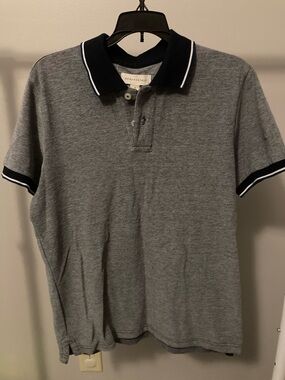 Aeropostale Men's Medium Grey/Blue Polo Shirt with Navy Trim